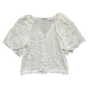 Rodebjer Womens Lara Check‎ Button Front Blouse White Size Small Cottagecore